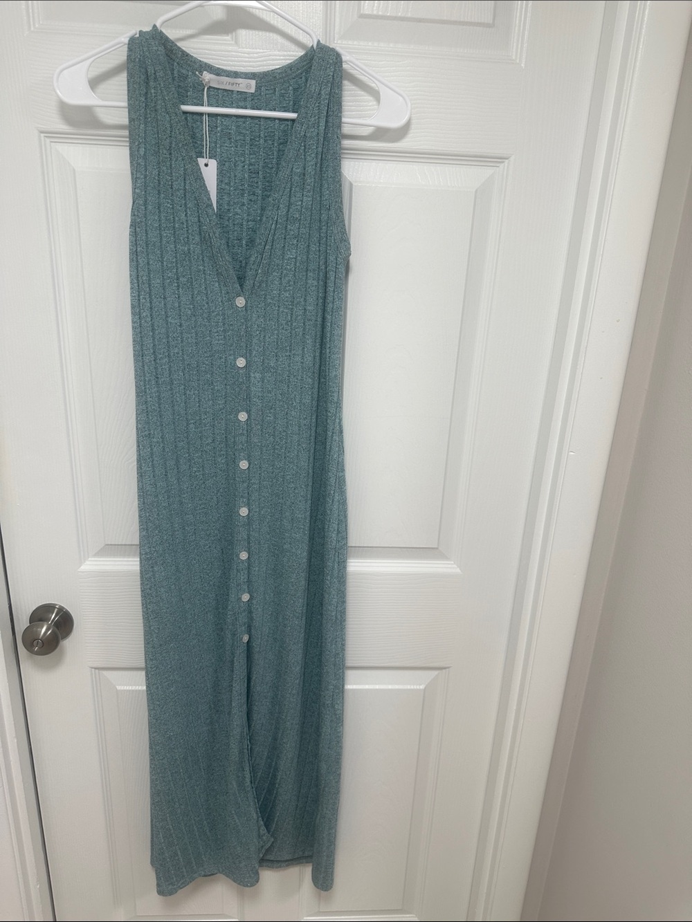 Sleeveless Button-Front Maxi Dress in Teal